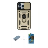MARSİLYAN™- iPhone 13 Pro Max Kılıf Ahenk Klasik - Siyah 18D Cam Ekran Koruyucu + Shine Kamera Lens Koruma Cam - GI
