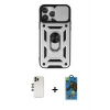 MARSİLYAN™- iPhone 13 Pro Max Kılıf Ahenk Klasik - Siyah 18D Cam Ekran Koruyucu + Shine Kamera Lens - GD