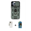 MARSİLYAN™- iPhone 13 Pro Max Kılıf Ahenk Klasik - Siyah 18D Cam Ekran Koruyucu + Shine Kamera Lens - GD