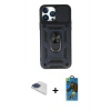 MARSİLYAN™- iPhone 13 Pro Max Kılıf Ahenk Klasik - Siyah 18D Cam Ekran Koruyucu + Pers Alüminyum Kamera Lens - LT