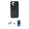MARSİLYAN™- iPhone 13 Pro Max Kılıf Ahenk Klasik - Siyah 18D Cam Ekran Koruyucu + Shine Kamera Lens Koruma Cam - MI