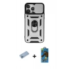MARSİLYAN™- iPhone 13 Pro Max Kılıf Ahenk Klasik - Siyah 18D Cam Ekran Koruyucu + Shine Kamera Lens Koruma Cam - MI