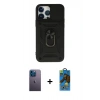 MARSİLYAN™- iPhone 13 Pro Max Kılıf Ahenk Klasik - Siyah 18D Cam Ekran Koruyucu + Neon Fosforlu Kamera Lens - MI