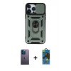 MARSİLYAN™- iPhone 13 Pro Max Kılıf Ahenk Klasik - Siyah 18D Cam Ekran Koruyucu + Neon Fosforlu Kamera Lens - MI