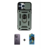 MARSİLYAN™- iPhone 13 Pro Max Kılıf Ahenk Klasik - Siyah 18D Cam Ekran Koruyucu + Neon Fosforlu Kamera Lens - BZ