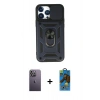 MARSİLYAN™- iPhone 13 Pro Max Kılıf Ahenk Klasik - Siyah 18D Cam Ekran Koruyucu + Neon Fosforlu Kamera Lens - BZ