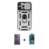 MARSİLYAN™- iPhone 13 Pro Max Kılıf Ahenk Klasik - Siyah 18D Cam Ekran Koruyucu + Neon Fosforlu Kamera Lens - BZ