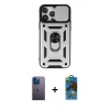 MARSİLYAN™- iPhone 13 Pro Max Kılıf Ahenk Klasik - Siyah 18D Cam Ekran Koruyucu + Neon Fosforlu Kamera Lens - MI