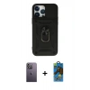 MARSİLYAN™- iPhone 13 Pro Max Kılıf Ahenk Klasik - Siyah 18D Cam Ekran Koruyucu + Neon Fosforlu Kamera Lens - BZ