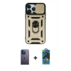 MARSİLYAN™- iPhone 13 Pro Max Kılıf Ahenk Klasik - Siyah 18D Cam Ekran Koruyucu + Neon Fosforlu Kamera Lens - MI