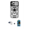 MARSİLYAN™- iPhone 13 Pro Max Kılıf Ahenk Klasik - Siyah 18D Cam Ekran Koruyucu + Pers Alüminyum Kamera Lens - LT