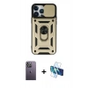 MARSİLYAN™- iPhone 13 Pro Max Kılıf Ahenk Klasik - Siyah 3D Antistatik Cam Ekran Koruyucu + Neon Fosforlu Kamera Lens - BZ