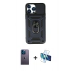 MARSİLYAN™- iPhone 13 Pro Max Kılıf Ahenk Klasik - Siyah 3D Antistatik Cam Ekran Koruyucu + Neon Fosforlu Kamera Lens - MI
