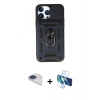 MARSİLYAN™- iPhone 13 Pro Max Kılıf Ahenk Klasik - Siyah 3D Antistatik Cam Ekran Koruyucu + Pers Alüminyum Kamera Lens - LT