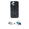MARSİLYAN™- iPhone 13 Pro Max Kılıf Ahenk Klasik - Siyah 3D Antistatik Cam Ekran Koruyucu + Rainbow Kamera Lens Koruma Cam - REGD