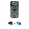 MARSİLYAN™- iPhone 13 Pro Max Kılıf Ahenk Klasik - Siyah 3D Antistatik Cam Ekran Koruyucu + Raze Metal Kamera Lens - GD