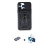 MARSİLYAN™- iPhone 13 Pro Max Kılıf Ahenk Klasik - Siyah 3D Antistatik Cam Ekran Koruyucu + Renkli Kamera Lens Koruma Cam - MI