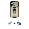 MARSİLYAN™- iPhone 13 Pro Max Kılıf Ahenk Klasik - Siyah 3D Antistatik Cam Ekran Koruyucu + Shine Kamera Lens Koruma Cam - MI