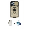 MARSİLYAN™- iPhone 13 Pro Max Kılıf Ahenk Klasik - Siyah 3D Antistatik Cam Ekran Koruyucu + Shine Kamera Lens - GD