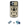 MARSİLYAN™- iPhone 13 Pro Max Kılıf Ahenk Klasik - Siyah 3D Antistatik Cam Ekran Koruyucu + Shine Kamera Lens Koruma Cam - GI