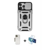 MARSİLYAN™- iPhone 13 Pro Max Kılıf Ahenk Klasik - Siyah 3D Antistatik Cam Ekran Koruyucu + Shine Kamera Lens - GD