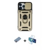 MARSİLYAN™- iPhone 13 Pro Max Kılıf Ahenk Klasik - Siyah 3D Antistatik Cam Ekran Koruyucu + Shine Kamera Lens Koruma Cam - PE