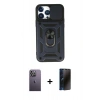 MARSİLYAN™- iPhone 13 Pro Max Kılıf Ahenk Klasik - Siyah 3D Antistatik Hayalet Cam Ekran Koruyucu + Neon Fosforlu Kamera Lens - BZ