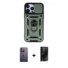 MARSİLYAN™- iPhone 13 Pro Max Kılıf Ahenk Klasik - Siyah 3D Antistatik Hayalet Cam Ekran Koruyucu + Neon Fosforlu Kamera Lens - BZ