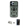 MARSİLYAN™- iPhone 13 Pro Max Kılıf Ahenk Klasik - Siyah 3D Antistatik Hayalet Cam Ekran Koruyucu + Rainbow Kamera Lens Koruma Cam - BZ