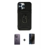 MARSİLYAN™- iPhone 13 Pro Max Kılıf Ahenk Klasik - Siyah 3D Antistatik Hayalet Cam Ekran Koruyucu + Neon Fosforlu Kamera Lens - BZ