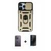 MARSİLYAN™- iPhone 13 Pro Max Kılıf Ahenk Klasik - Siyah 3D Antistatik Hayalet Cam Ekran Koruyucu + Neon Fosforlu Kamera Lens - BZ