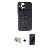 MARSİLYAN™- iPhone 13 Pro Max Kılıf Ahenk Klasik - Siyah 3D Antistatik Hayalet Cam Ekran Koruyucu + Rainbow Kamera Lens Koruma Cam - BZ