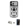 MARSİLYAN™- iPhone 13 Pro Max Kılıf Ahenk Klasik - Siyah 3D Antistatik Hayalet Cam Ekran Koruyucu + Rainbow Kamera Lens Koruma Cam - BZ