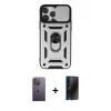 MARSİLYAN™- iPhone 13 Pro Max Kılıf Ahenk Klasik - Siyah 3D Antistatik Hayalet Cam Ekran Koruyucu + Neon Fosforlu Kamera Lens - BZ