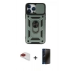 MARSİLYAN™- iPhone 13 Pro Max Kılıf Ahenk Klasik - Siyah 3D Antistatik Hayalet Cam Ekran Koruyucu + Pers Alüminyum Kamera Lens - KI