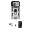 MARSİLYAN™- iPhone 13 Pro Max Kılıf Ahenk Klasik - Siyah 3D Antistatik Hayalet Cam Ekran Koruyucu + Pers Alüminyum Kamera Lens - KI