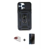 MARSİLYAN™- iPhone 13 Pro Max Kılıf Ahenk Klasik - Siyah 3D Antistatik Hayalet Cam Ekran Koruyucu + Pers Alüminyum Kamera Lens - KI