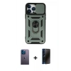 MARSİLYAN™- iPhone 13 Pro Max Kılıf Ahenk Klasik - Siyah 3D Antistatik Hayalet Cam Ekran Koruyucu + Neon Fosforlu Kamera Lens - MI