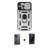 MARSİLYAN™- iPhone 13 Pro Max Kılıf Ahenk Klasik - Siyah 3D Antistatik Hayalet Cam Ekran Koruyucu + Neon Fosforlu Kamera Lens - MI