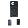 MARSİLYAN™- iPhone 13 Pro Max Kılıf Ahenk Klasik - Siyah 3D Antistatik Hayalet Cam Ekran Koruyucu + Neon Fosforlu Kamera Lens - MI