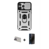 MARSİLYAN™- iPhone 13 Pro Max Kılıf Ahenk Klasik - Siyah 3D Antistatik Hayalet Cam Ekran Koruyucu + Rainbow Kamera Lens Koruma Cam - MR
