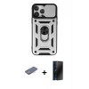 MARSİLYAN™- iPhone 13 Pro Max Kılıf Ahenk Klasik - Siyah 3D Antistatik Hayalet Cam Ekran Koruyucu + Renkli Kamera Lens Koruma Cam - PE