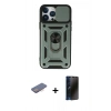MARSİLYAN™- iPhone 13 Pro Max Kılıf Ahenk Klasik - Siyah 3D Antistatik Hayalet Cam Ekran Koruyucu + Renkli Kamera Lens Koruma Cam - PE
