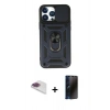 MARSİLYAN™- iPhone 13 Pro Max Kılıf Ahenk Klasik - Siyah 3D Antistatik Hayalet Cam Ekran Koruyucu + Pers Alüminyum Kamera Lens - GI