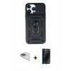 MARSİLYAN™- iPhone 13 Pro Max Kılıf Ahenk Klasik - Siyah 3D Antistatik Hayalet Cam Ekran Koruyucu + Pers Alüminyum Kamera Lens - GD