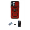 MARSİLYAN™- iPhone 13 Pro Max Kılıf Ahenk Klasik - Siyah 3D Antistatik Hayalet Cam Ekran Koruyucu + Shine Kamera Lens Koruma Cam - PE