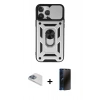 MARSİLYAN™- iPhone 13 Pro Max Kılıf Ahenk Klasik - Siyah 3D Antistatik Hayalet Cam Ekran Koruyucu + Pers Alüminyum Kamera Lens - SABE