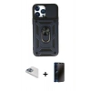 MARSİLYAN™- iPhone 13 Pro Max Kılıf Ahenk Klasik - Siyah 3D Antistatik Hayalet Cam Ekran Koruyucu + Pers Alüminyum Kamera Lens - SABE
