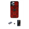MARSİLYAN™- iPhone 13 Pro Max Kılıf Ahenk Klasik - Siyah 3D Antistatik Hayalet Cam Ekran Koruyucu + Renkli Kamera Lens Koruma Cam - TU