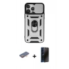 MARSİLYAN™- iPhone 13 Pro Max Kılıf Ahenk Klasik - Siyah 3D Antistatik Hayalet Cam Ekran Koruyucu + Renkli Kamera Lens Koruma Cam - TU